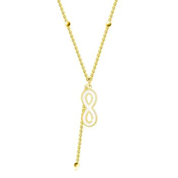 Strieborný 925 náhrdelník - zlatá farba, symbol "Infinity", tenká retiazka, guličky