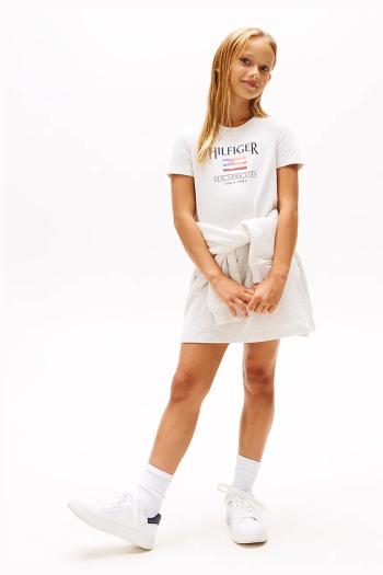 Dievčenské bavlnené šaty Tommy Hilfiger biela farba, mini, rovný strih, KG0KG08563