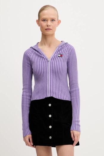 Kardigán Tommy Jeans fialová farba, ľahké, DW0DW20974