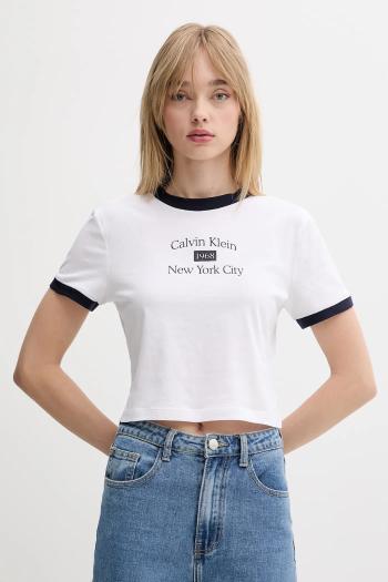 Bavlnené tričko Calvin Klein Jeans dámske, biela farba, LV047B808G