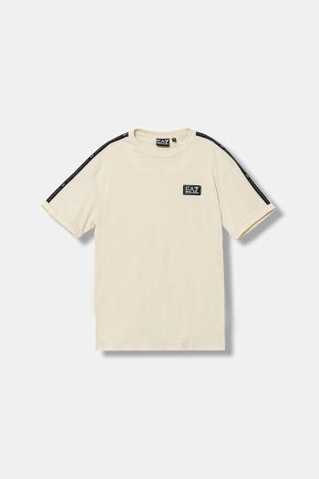 Detské bavlnené tričko EA7 Emporio Armani béžová farba, s nášivkou, 7B000190 AF10375