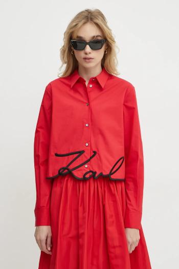 Bavlnená košeľa Karl Lagerfeld dámska, červená farba, regular, s klasickým golierom, A1W11002