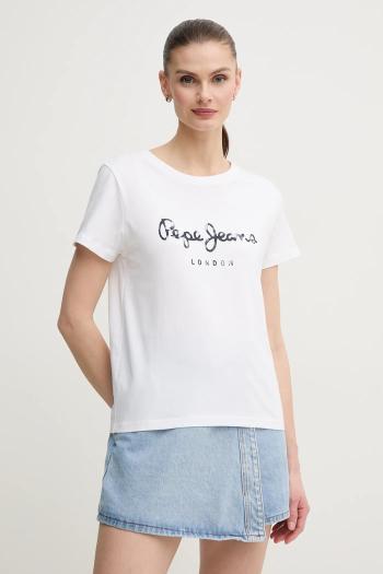Bavlnené tričko Pepe Jeans VAL dámske, biela farba, PL506028