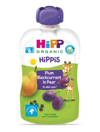 HiPP BIO HiPPiS Hruška, čierne ríbezle, slivka 100 g, 6m+