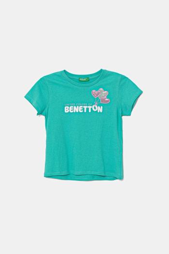 Detské bavlnené tričko United Colors of Benetton tyrkysová farba, 3I1XG10JB