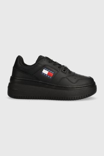 Tenisky Tommy Jeans TJW RETRO BASKET FLATFORM ESS čierna farba, EN0EN02506