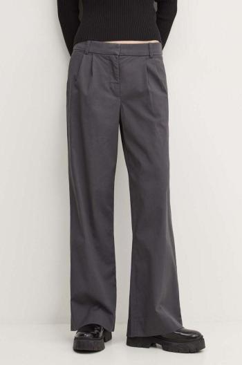 Nohavice Abercrombie & Fitch dámske, šedá farba, rovné, vysoký pás, KI156-4417