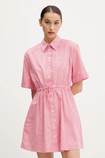 Bavlnené šaty Tommy Jeans ružová farba, mini, áčkový strih, DW0DW20617