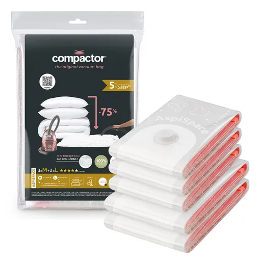 Compactor Súprava vákuových úložných vriec Aspispace 3x M 70 l, 2x L 120 l, 5 ks