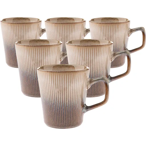 Súprava 6 keramických hrnčekov Rustik 410 ml, svetlohnedá