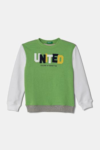 Detská bavlnená mikina United Colors of Benetton zelená farba, s potlačou, 3J70G10HW