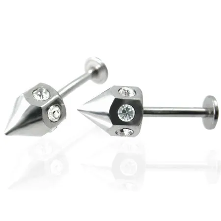 Piercing labret do brady so zirkónmi po obvode hrotu - číry, pár