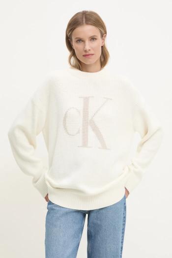 Bavlnený sveter Calvin Klein Jeans béžová farba, teplý, J20J224799