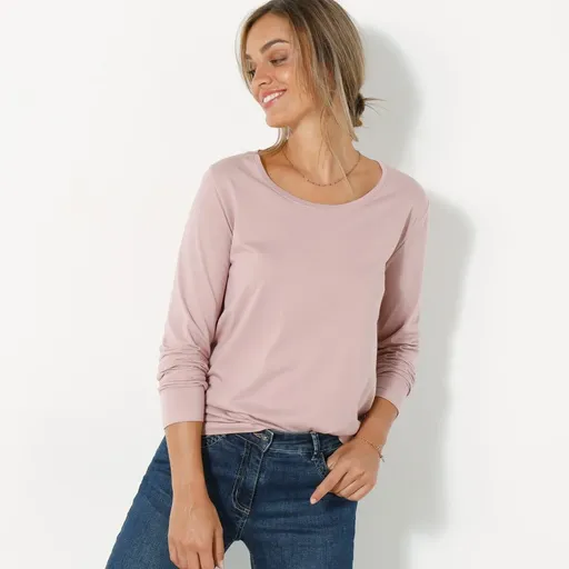Jednofarebné tričko s okrúhlym výstrihom a dlhými rukávmi