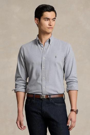 Košeľa Polo Ralph Lauren pánska, šedá farba, slim, s golierom button-down, 710953354