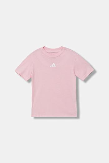 Detské bavlnené tričko adidas ružová farba, s nášivkou, JW0004