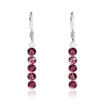 Strieborné náušnice 925, krištále Swarovski v odtieňoch fuksiovej farby
