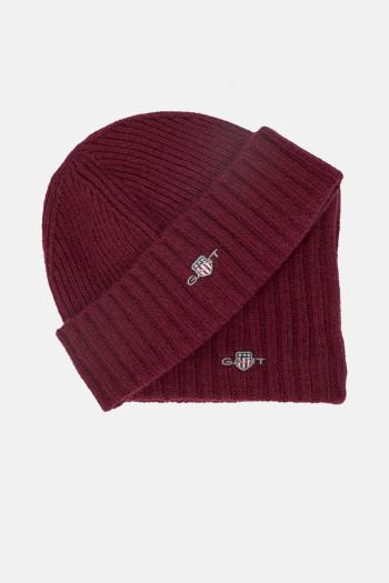 KÉSZLET SAPKA ÉS SÁL GANT BEANIE SNOOD GIFT SET WINE RED