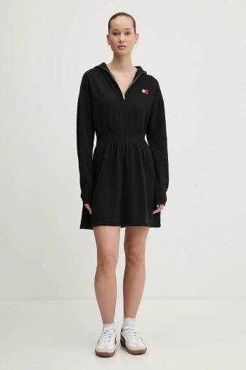 Šaty s prímesou vlny Tommy Jeans čierna farba, mini, áčkový strih, DW0DW19480