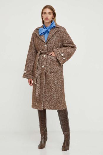 Kabát s prímesou vlny Custommade hnedá farba, prechodný, oversize