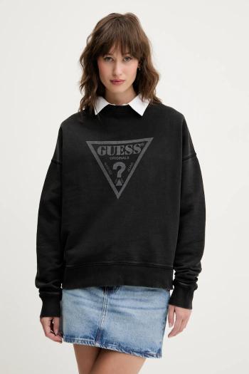 Bavlnená mikina Guess Originals dámska, čierna farba, s potlačou, W5GQ03 K68I4