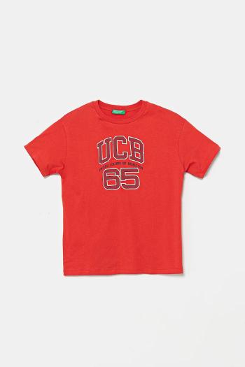 Detské bavlnené tričko United Colors of Benetton červená farba, s potlačou, 3I1XC10OO