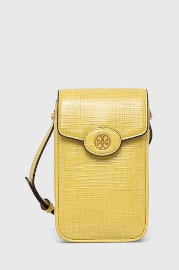 Kožený obal na telefón Tory Burch Robinson Crosshatched žltá farba, 158824.700