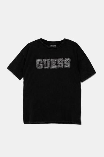 Detské bavlnené tričko Guess čierna farba, s nášivkou, L5RI24 K8HM4