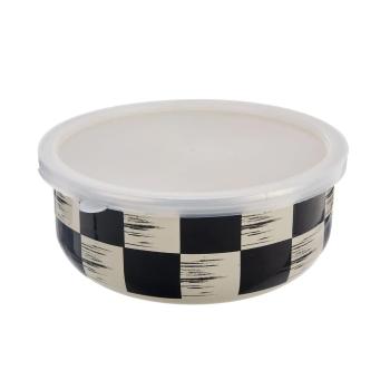 Miska smalt ŠACHOVNICA Lem+UH viečko pr. 19 cm