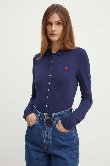 Košeľa Polo Ralph Lauren dámska, tmavomodrá farba, slim, s klasickým golierom, 211941176