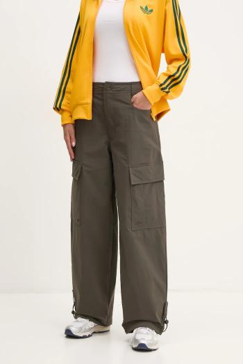Nohavice adidas Originals Essential dámske, zelená farba, široké, vysoký pás, JD4785
