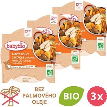 BABYBIO Sladké zemiaky s gaštanovým pyré a farmárskou perličkou 3× 230 g (BABY11811s)