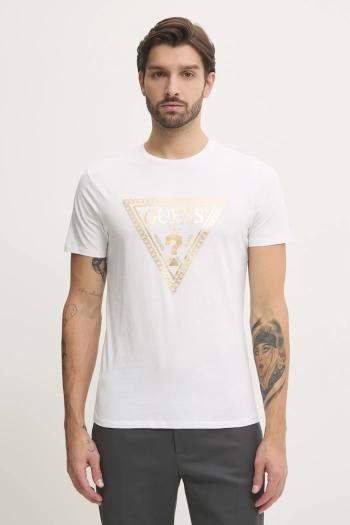 Bavlnené tričko Guess pánske, biela farba, s potlačou, M5RI49 K9RM1