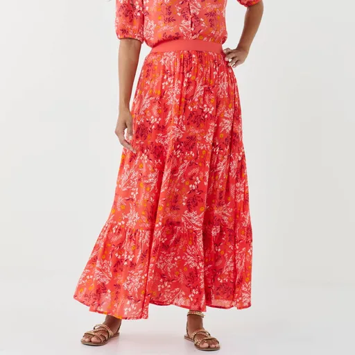 Dlhá volánová sukňa s potlačou kvetov