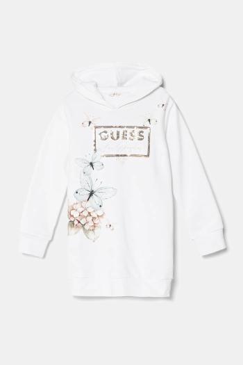 Dievčenské bavlnené šaty Guess biela farba, mini, rovný strih, J5RK35 KAD74
