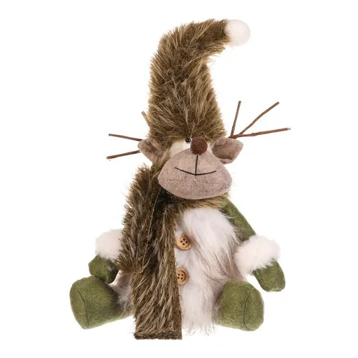 Vianočná dekorácia Sob sediaci, v. 28 cm, zelená/biela