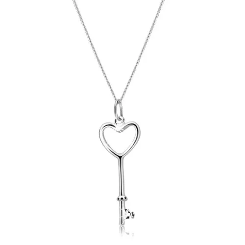 Trblietavý náhrdelník - srdcový kľúč na retiazke, striebro 925