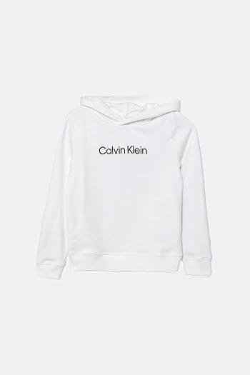 Bavlnená mikina Calvin Klein Jeans biela farba, s kapucňou, jednofarebná, IU0IU00679