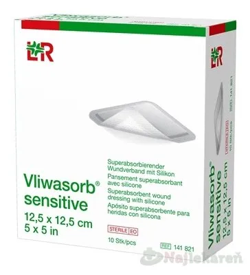 Vliwasorb Sensitive Krytie Na Rany 12,5 x 12,5 Cm superabsorpčné, sterilné, so silikónom 10 ks