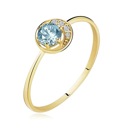 Prsteň v žltom 9K zlate - malý ligotavý polmesiačik, okrúhly topás - Veľkosť: 52 mm