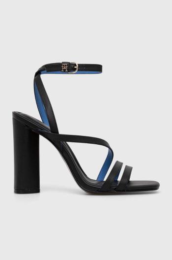 Kožené sandále Tommy Hilfiger TH LEATHER BLOCK HIGH HEEL čierna farba, FW0FW07752