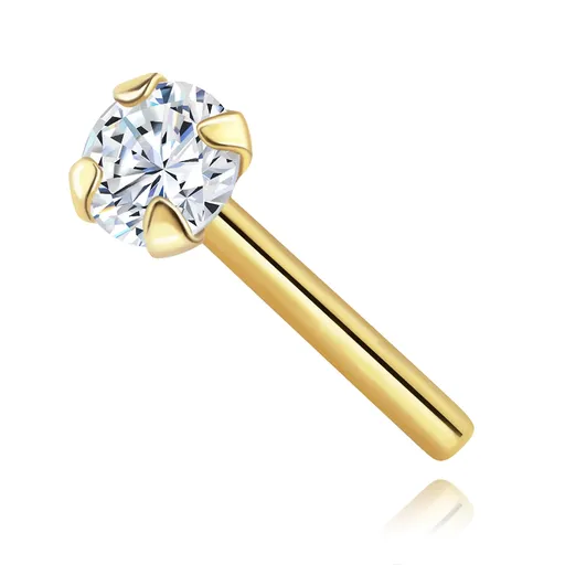 Rovný piercing do nosa zo 14k zlata so zirkónom
