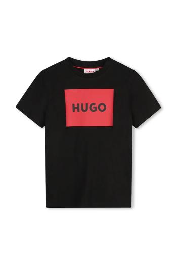 Detské bavlnené tričko HUGO čierna farba, s potlačou, G00334