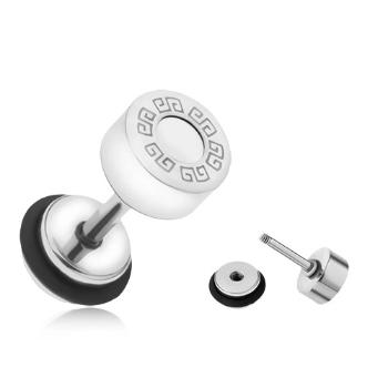 Falošný plug do ucha z ocele, grécky kľúč, biely kruh, 6 mm
