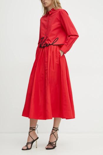 Sukňa Karl Lagerfeld červená farba, midi, áčkový strih, A1W12002