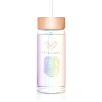 Crystallove Straw Water Bottle sklenená fľaša na vodu s rúrkou Hologram - Clear Quartz 400 ml