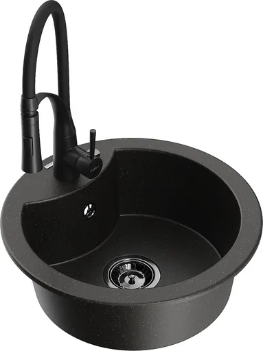 MEXEN/S MEXEN/S - Diego granitový drez 1-miska vrátane batérie Aster, čierna/zlatá metalik 6512-75-73450-70-B