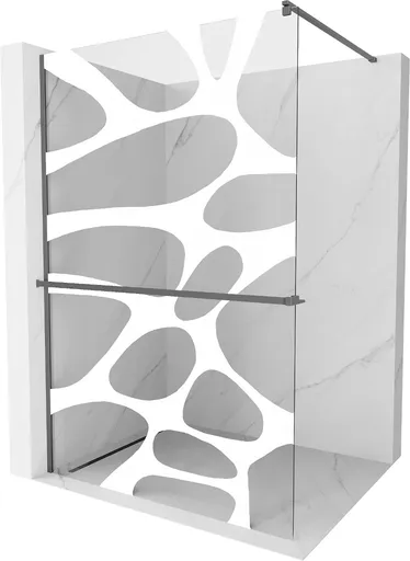 MEXEN/S - Kioto+ Sprchová zástena WALK-IN s poličkou a držiakom uterákov 90 x 200, biely vzor, grafit metal 800-090-121-95-97
