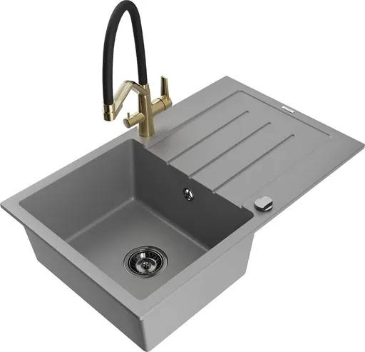 MEXEN/S MEXEN/S - Bruno granitový drez s odkvapkávačom vrátane batérie Duo, šedá 6513-71-671701-57-B