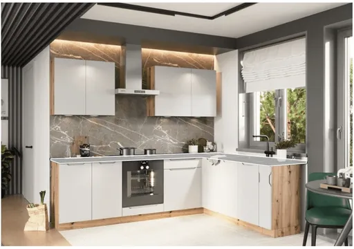 Artstolk Rohová kuchynská linka ISABEL | 200-260 cm dub artisan/sivá Prevedenie: bez pracovnej dosky